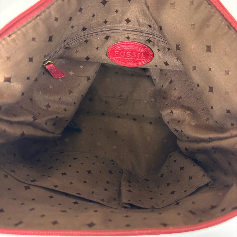 Fossil 2-Pc Set Leather Crossbody Purse Leather Organizer Clutch Wallet Red - Picture 4 of 15